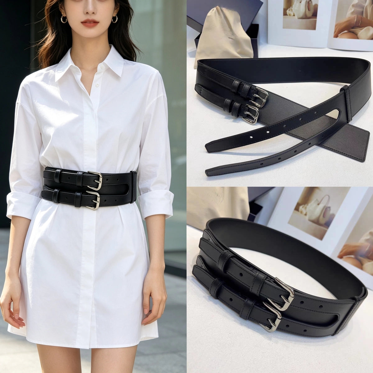 Women's Minimalist Waist-defining Leather Slim-fit Everyday Jeans Belt for Date Night Gift Party Slimming Premium Office Vacation