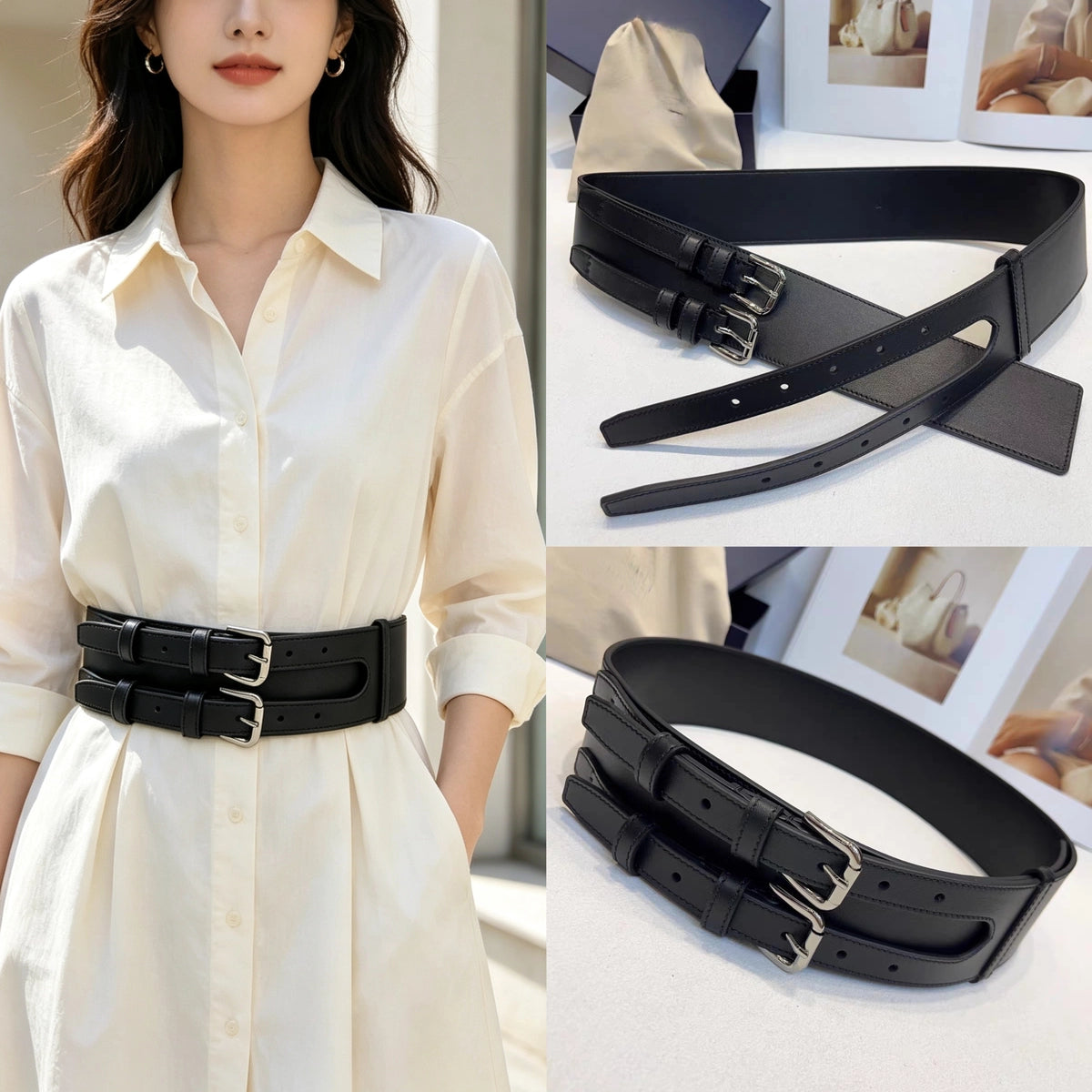 Women's Minimalist Waist-defining Leather Slim-fit Everyday Jeans Belt for Date Night Gift Party Slimming Premium Office Vacation
