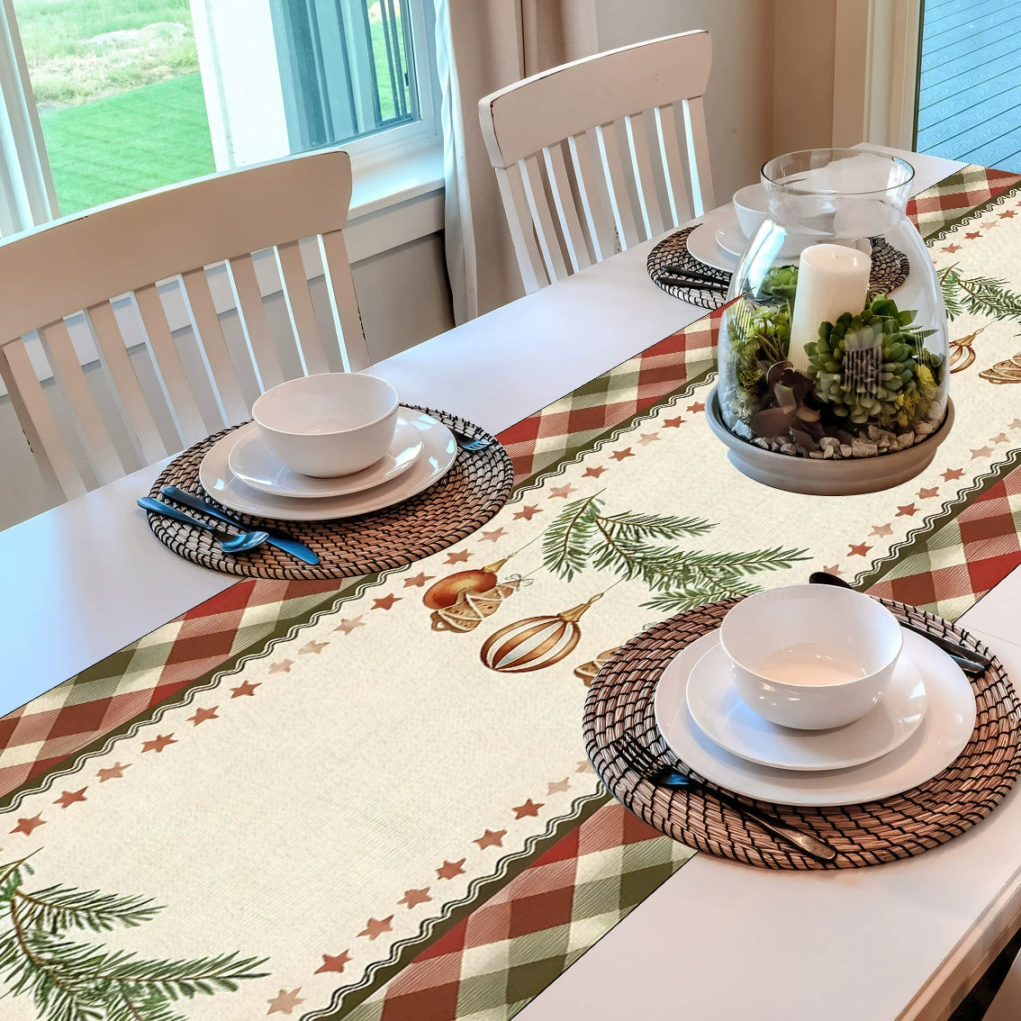 Christmas Bauble Print Table Runner, Festive Holiday Table Cloth for Dining Party and Home Decor