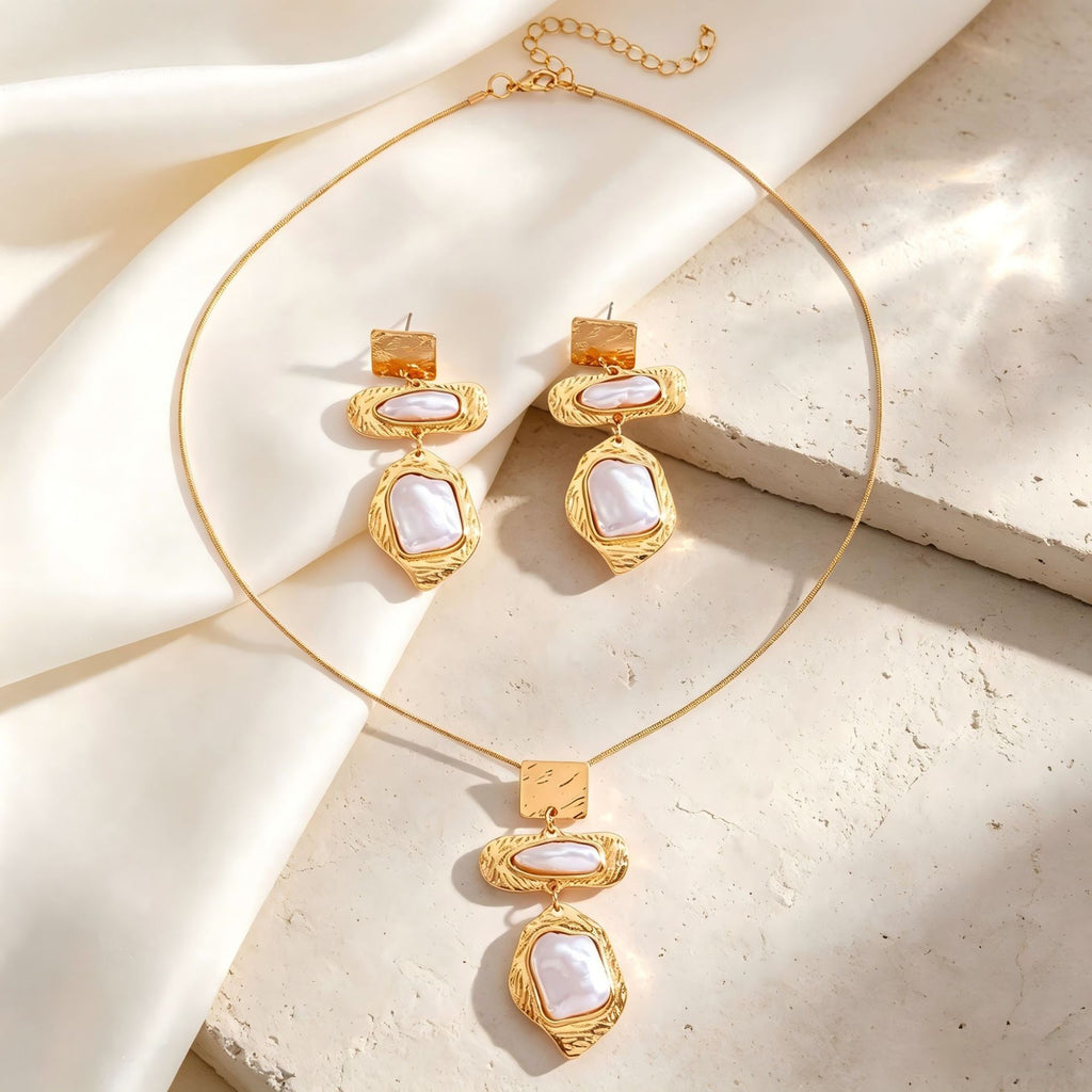 Pearl geometric earrings by Yoshan, detail view 7