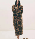Women's Longline Lapel Leopard Fleece-Lined Lace-Up Trench Coat for Fall Layering Travel Office Holiday Date Night