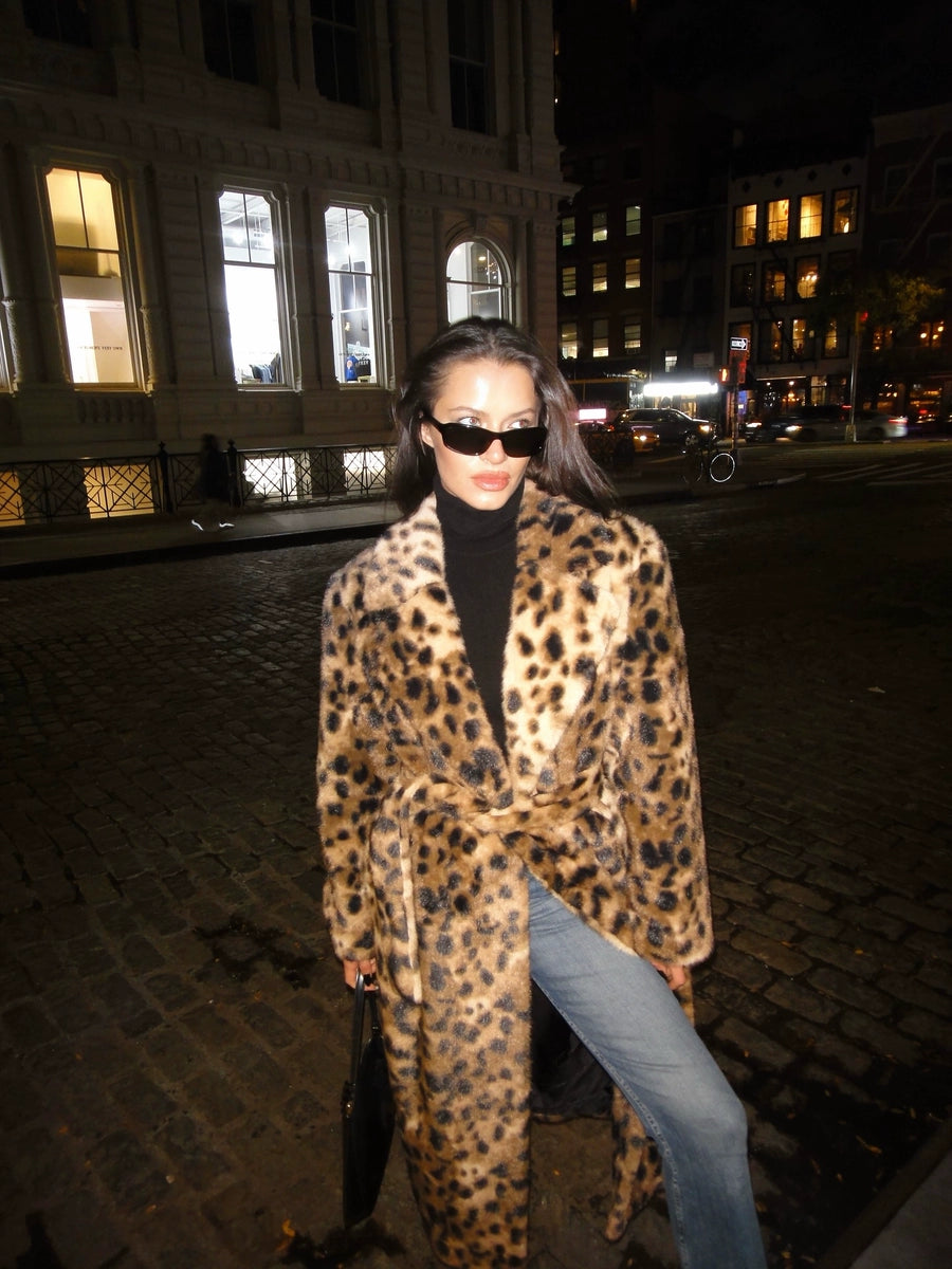 Women's Longline Lapel Leopard Fleece-Lined Lace-Up Trench Coat for Fall Layering Travel Office Holiday Date Night