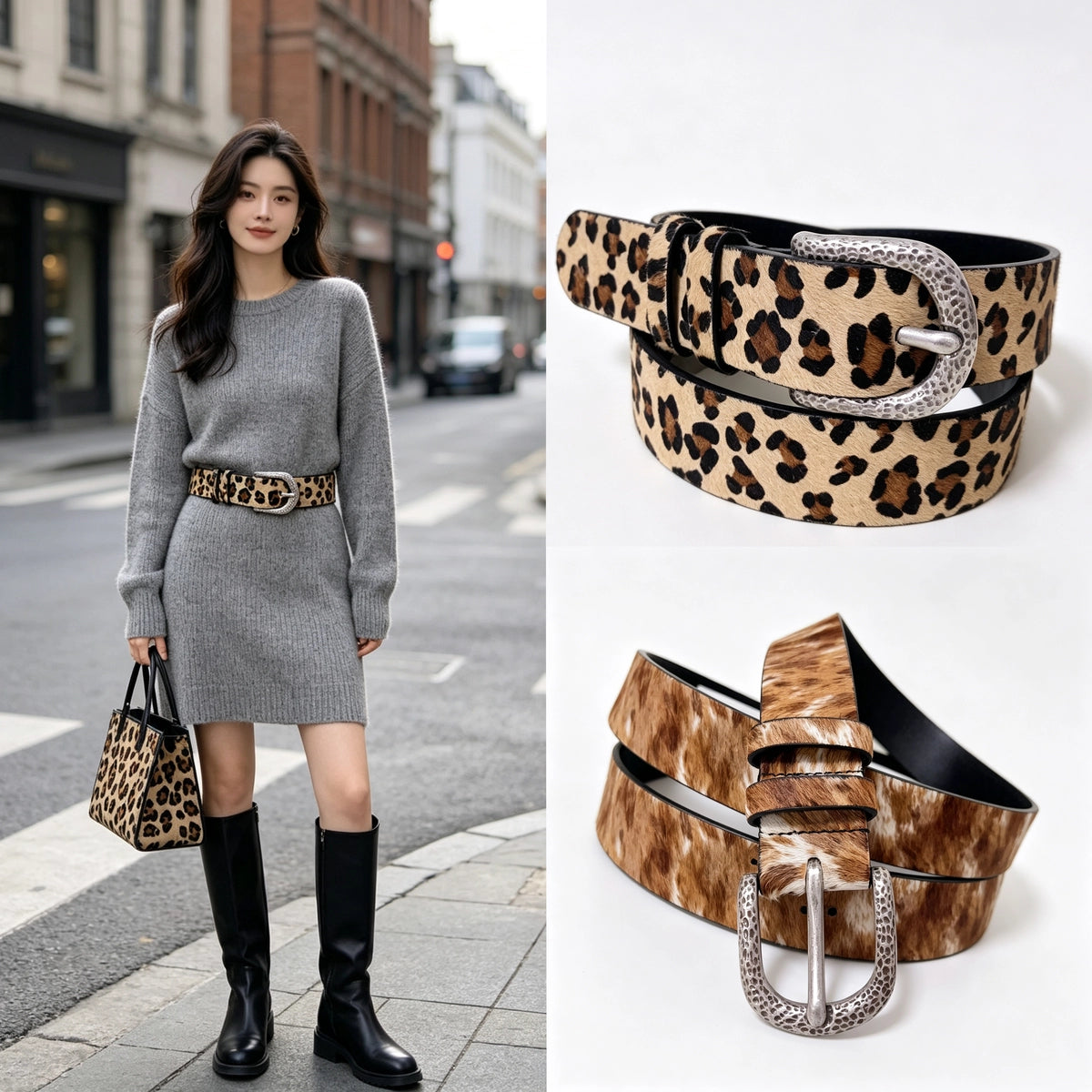 Women's Waist-Defining Hammered Fall Winter Slim-Waist Leopard Waist-Cinching Retro Everyday Jeans Belt Gift Party