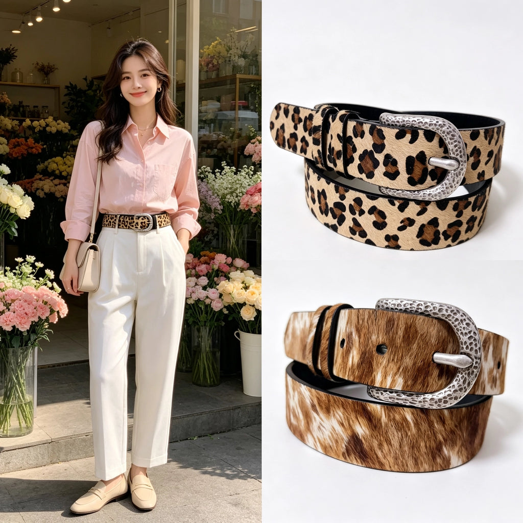 Women's Waist-Defining Hammered Fall Winter Slim-Waist Leopard Waist-Cinching Retro Everyday Jeans Belt Gift Party