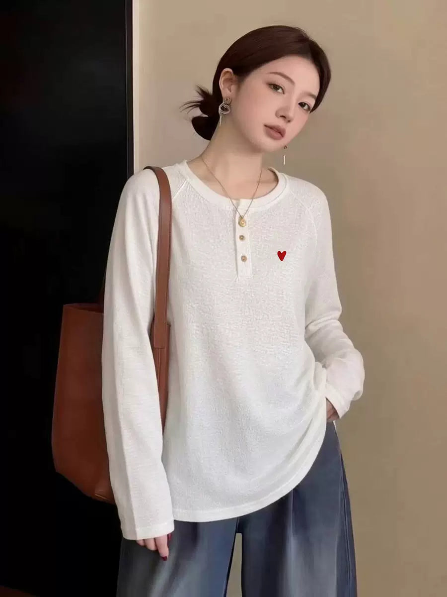 Women's Embroidered Plus Size Oversized Long Sleeve Korean-Style T-Shirt Casual Tee for Date Night Streetwear Everyday Wear Summer Weekend