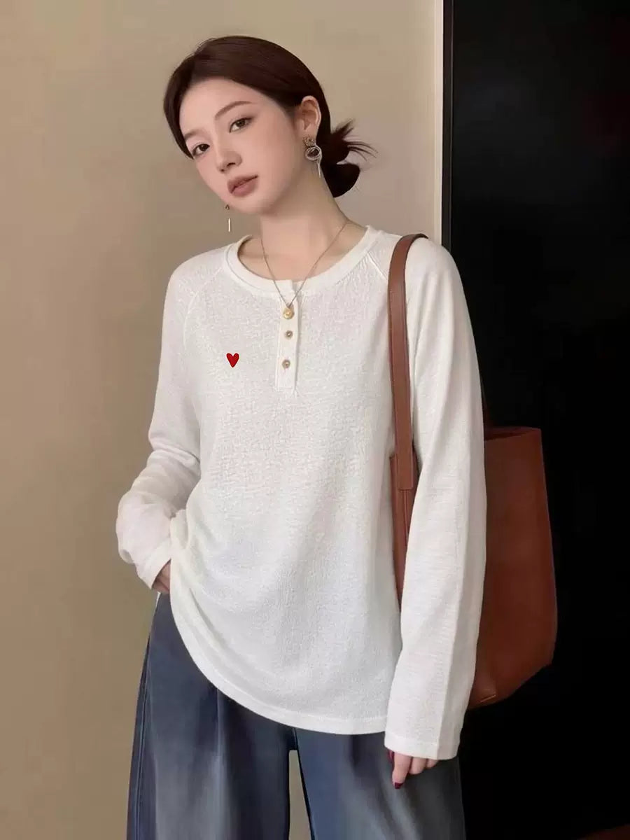 Women's Embroidered Plus Size Oversized Long Sleeve Korean-Style T-Shirt Casual Tee for Date Night Streetwear Everyday Wear Summer Weekend