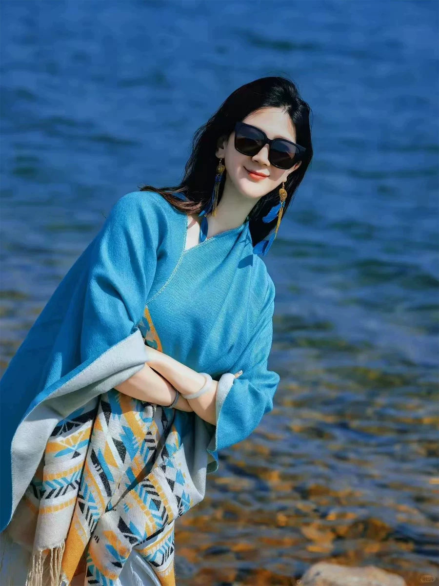 Women's Ethnic Knit Shawl for Office and Travel Evening Gift Everyday Wear Seasonal Look Holiday Gift