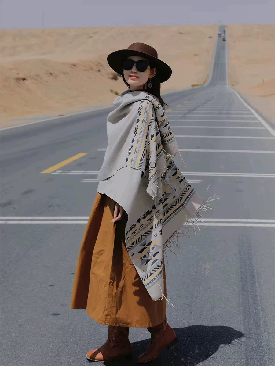 Women's Ethnic Knit Shawl for Office and Travel Evening Gift Everyday Wear Seasonal Look Holiday Gift