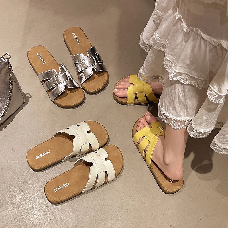 Women's Flat Korean-style Outdoor Beach Slide Slippers Open-toe Heeled Slides