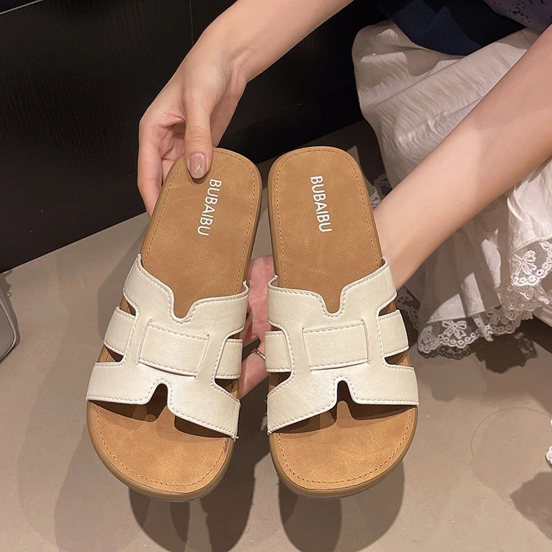Women's Flat Korean-style Outdoor Beach Slide Slippers Open-toe Heeled Slides