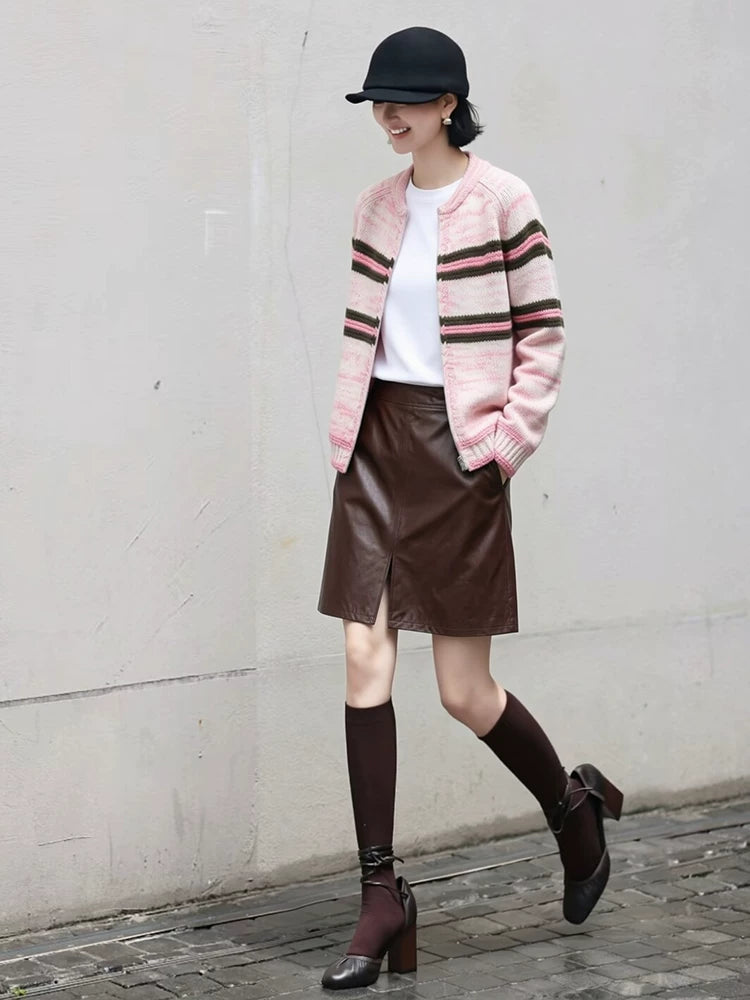 Women's Pink Brown Knit Zip Two-Piece Set for Office Workwear Wedding Guest Business Casual Travel Weekend At Home
