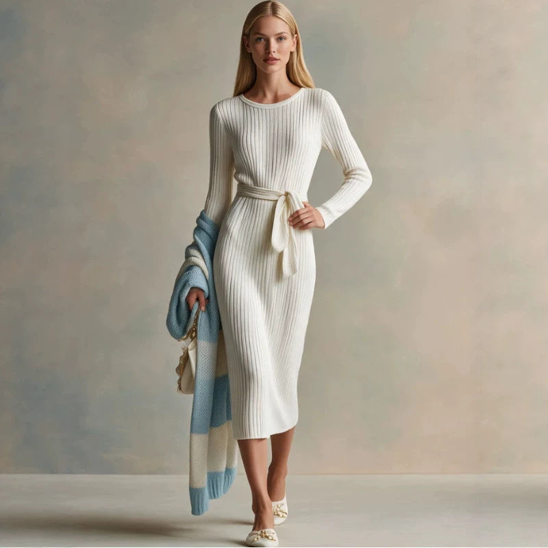 Women's White Long Sleeve Retro Dress Party Evening Outfit Casual