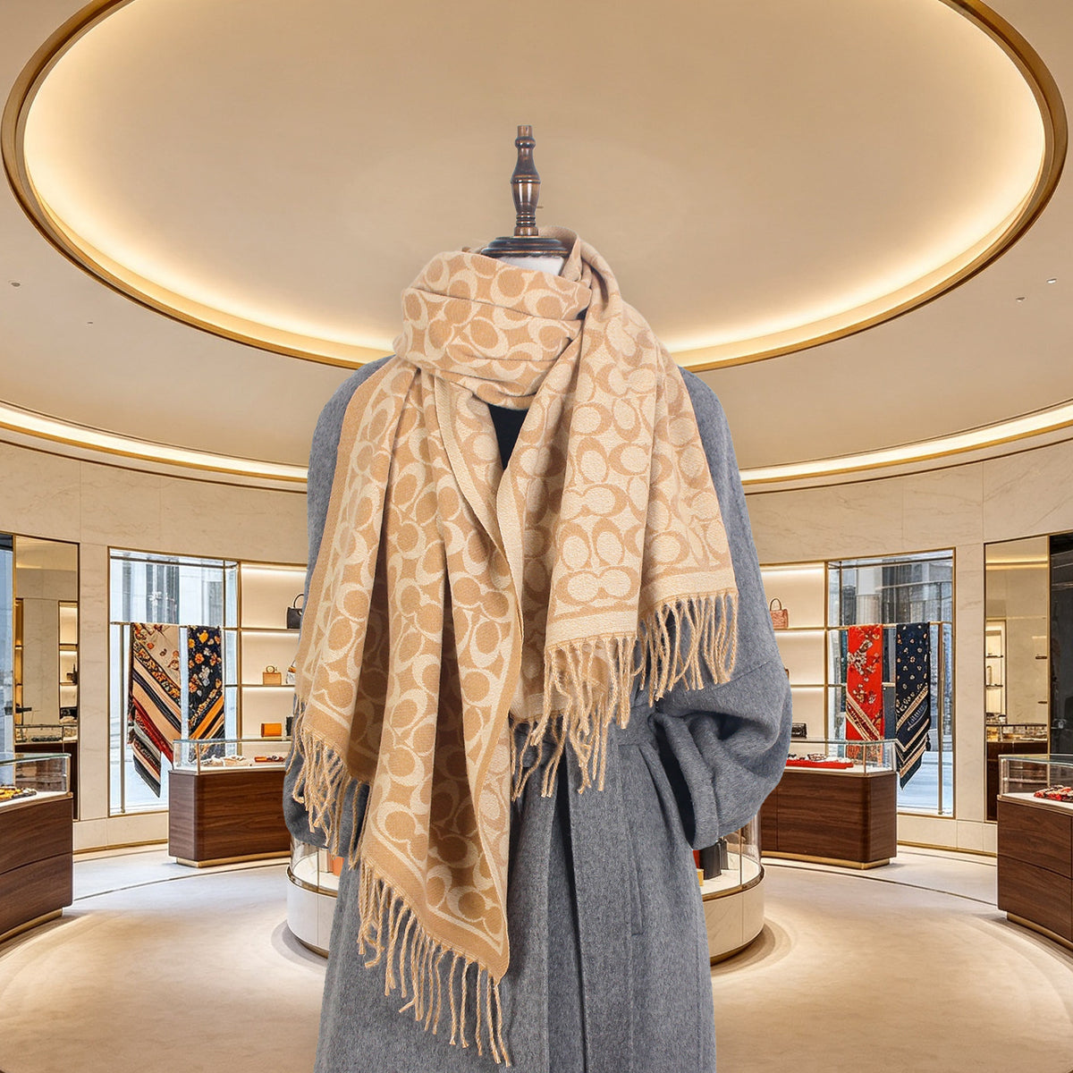 Women's Fall Winter Fleece-Lined Retro Shawls Scarves Scarf Fashion Wrap Pashmina