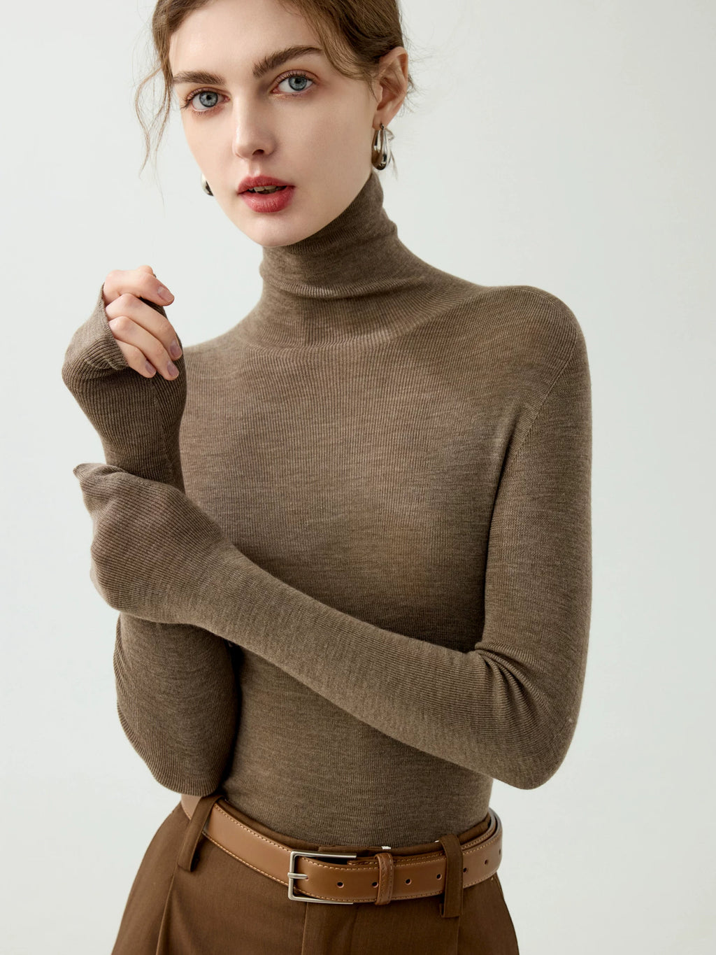 Women's Turtleneck Wool Fall Winter Slim-fit Long Sleeve Sweater Knit Pullover Top for Casual Outfits Spring Travel Office Slimming Everyday Date Night