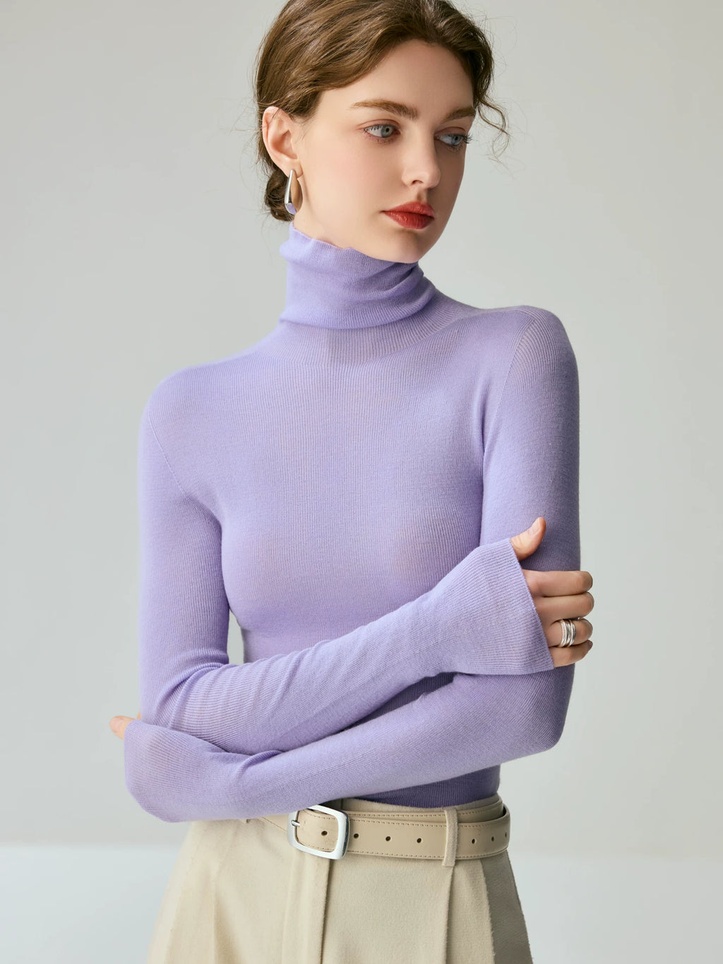 Women's Turtleneck Wool Fall Winter Slim-fit Long Sleeve Sweater Knit Pullover Top for Casual Outfits Spring Travel Office Slimming Everyday Date Night