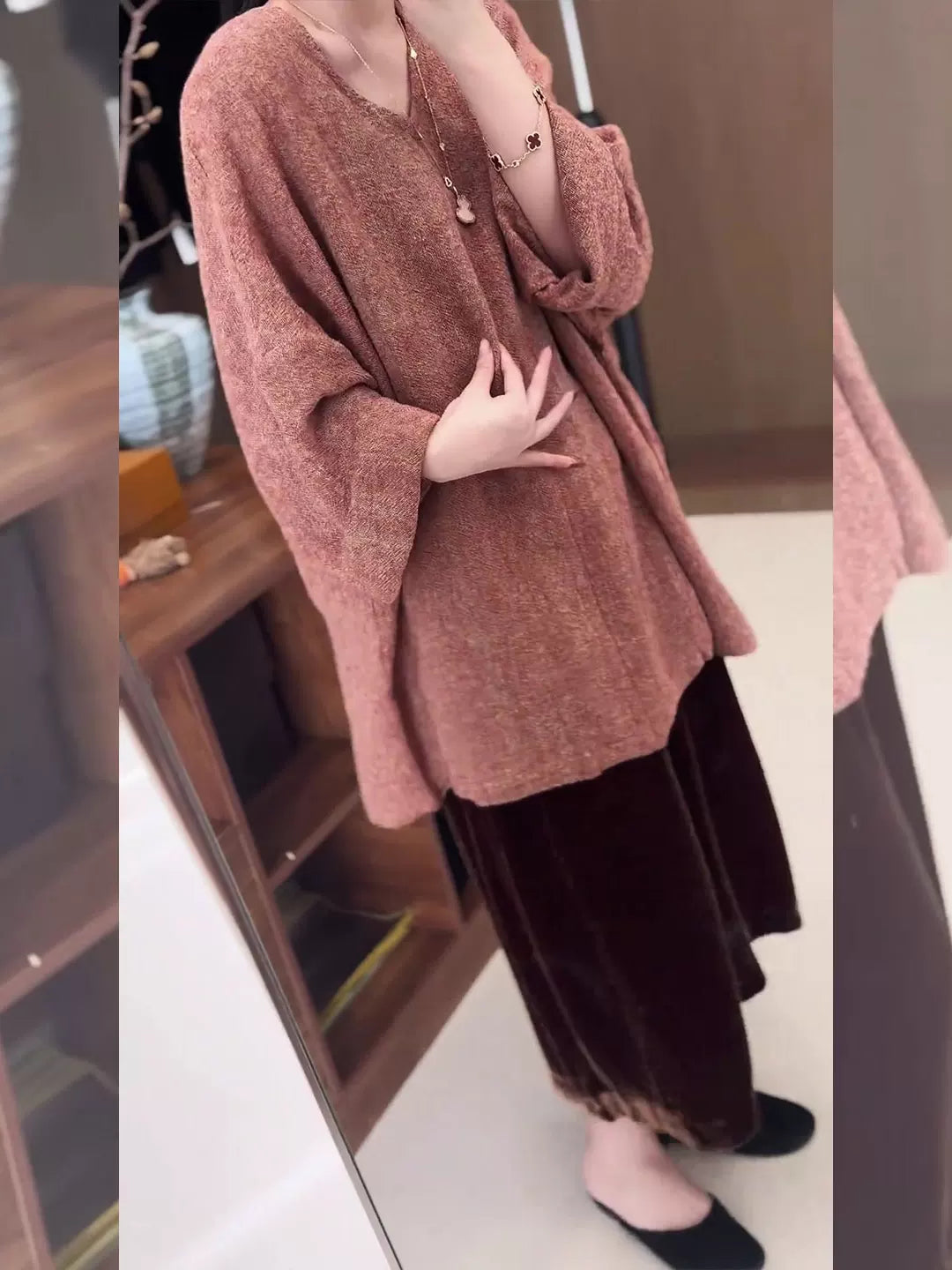 Women's V-Neck Longline Workwear High-Waist Petite Oversized Midi Relaxed Casual Wide-Leg Pants for Office Outfits Business Travel Comfort Weekend Everyday