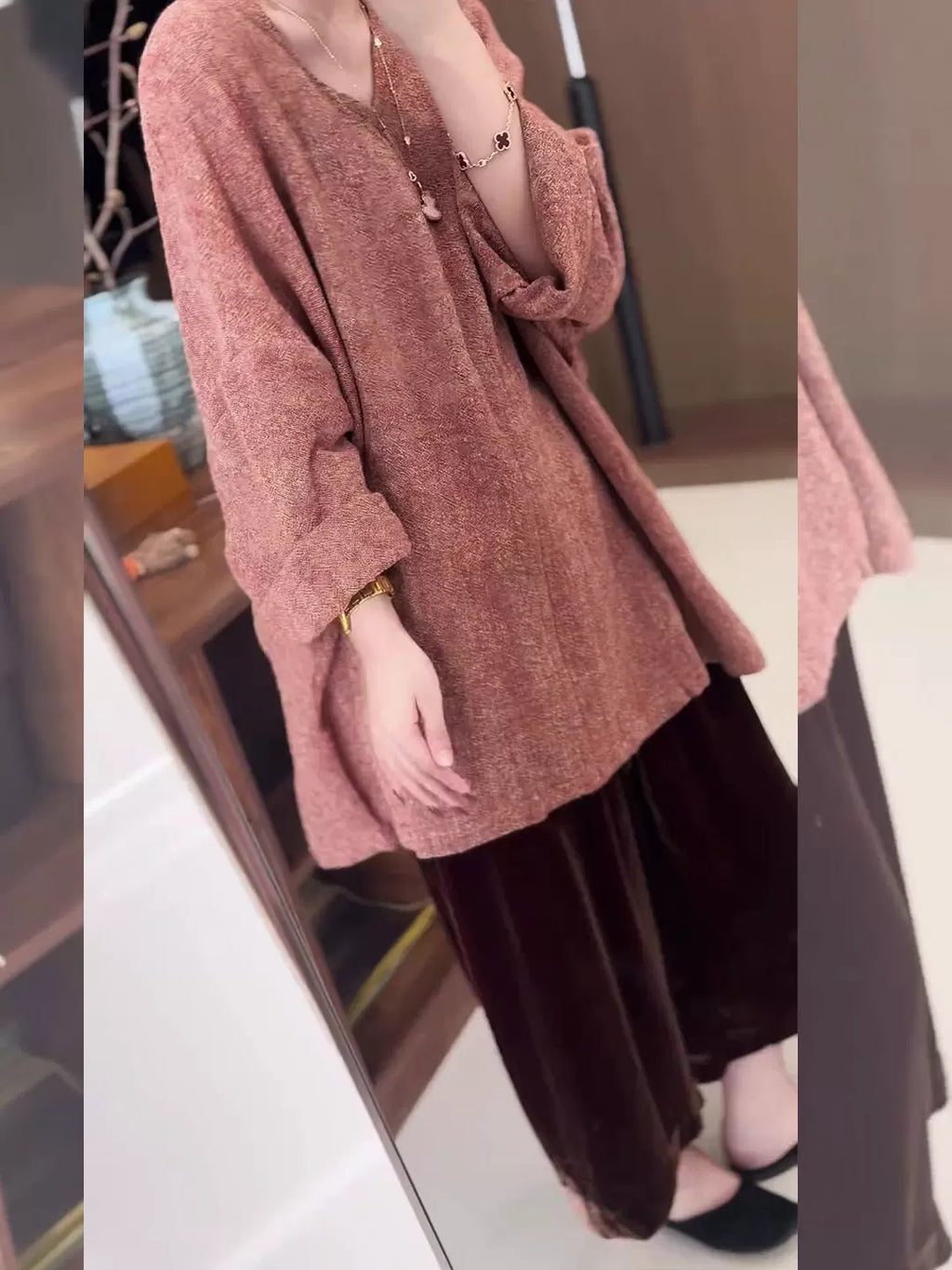 Women's V-Neck Longline Workwear High-Waist Petite Oversized Midi Relaxed Casual Wide-Leg Pants for Office Outfits Business Travel Comfort Weekend Everyday