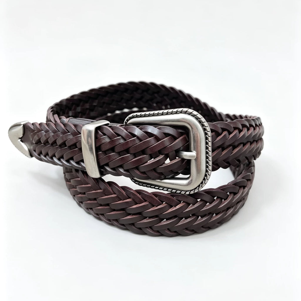 Women's Pin Buckle Woven Handcrafted Oxidized Leather Retro Casual Waist Belt for Date Night Gift Party Versatile Designer Office Everyday