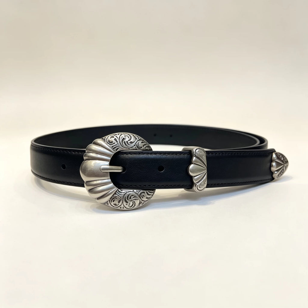 Women's Embossed Oxidized Metal Leather Jeans Belt Retro Waist for Date Night Gift Party Designer Office Everyday