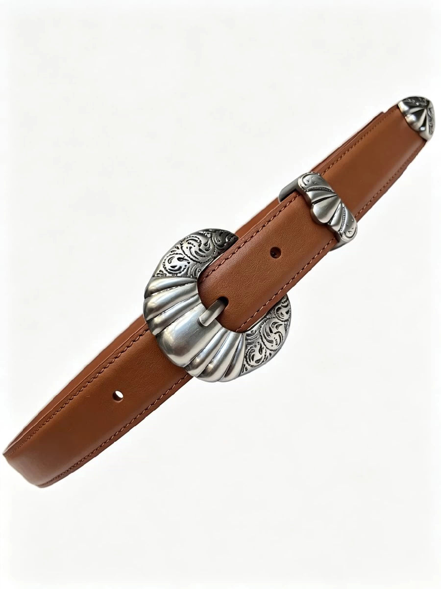 Women's Embossed Oxidized Metal Leather Jeans Belt Retro Waist for Date Night Gift Party Designer Office Everyday