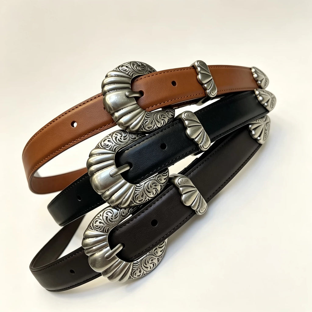 Women's Embossed Oxidized Metal Leather Jeans Belt Retro Waist for Date Night Gift Party Designer Office Everyday