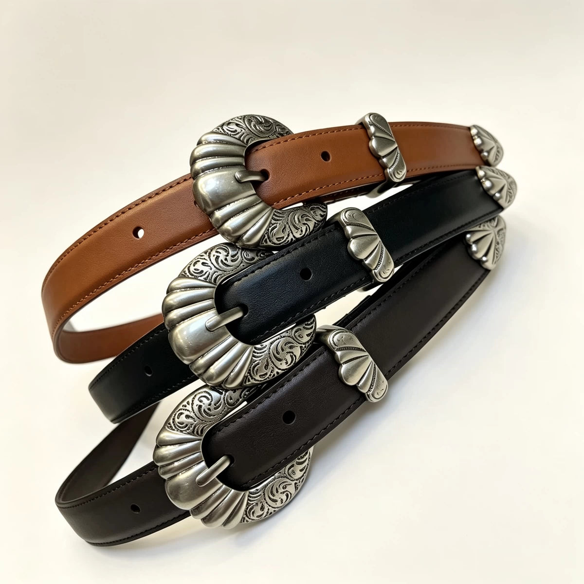 Women's Embossed Oxidized Metal Leather Jeans Belt Retro Waist for Date Night Gift Party Designer Office Everyday