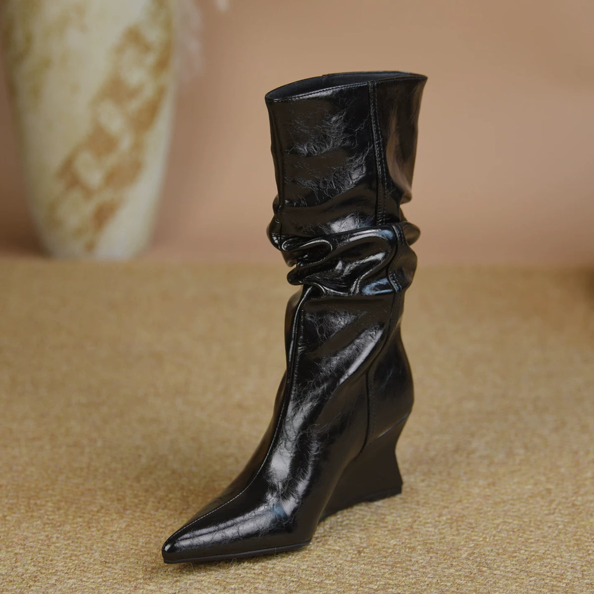 Women's Winter Wedge High Heel Flat Tall Riding Boots for Fall Outfits Streetwear Office and Weekend Everyday Wear Date Night
