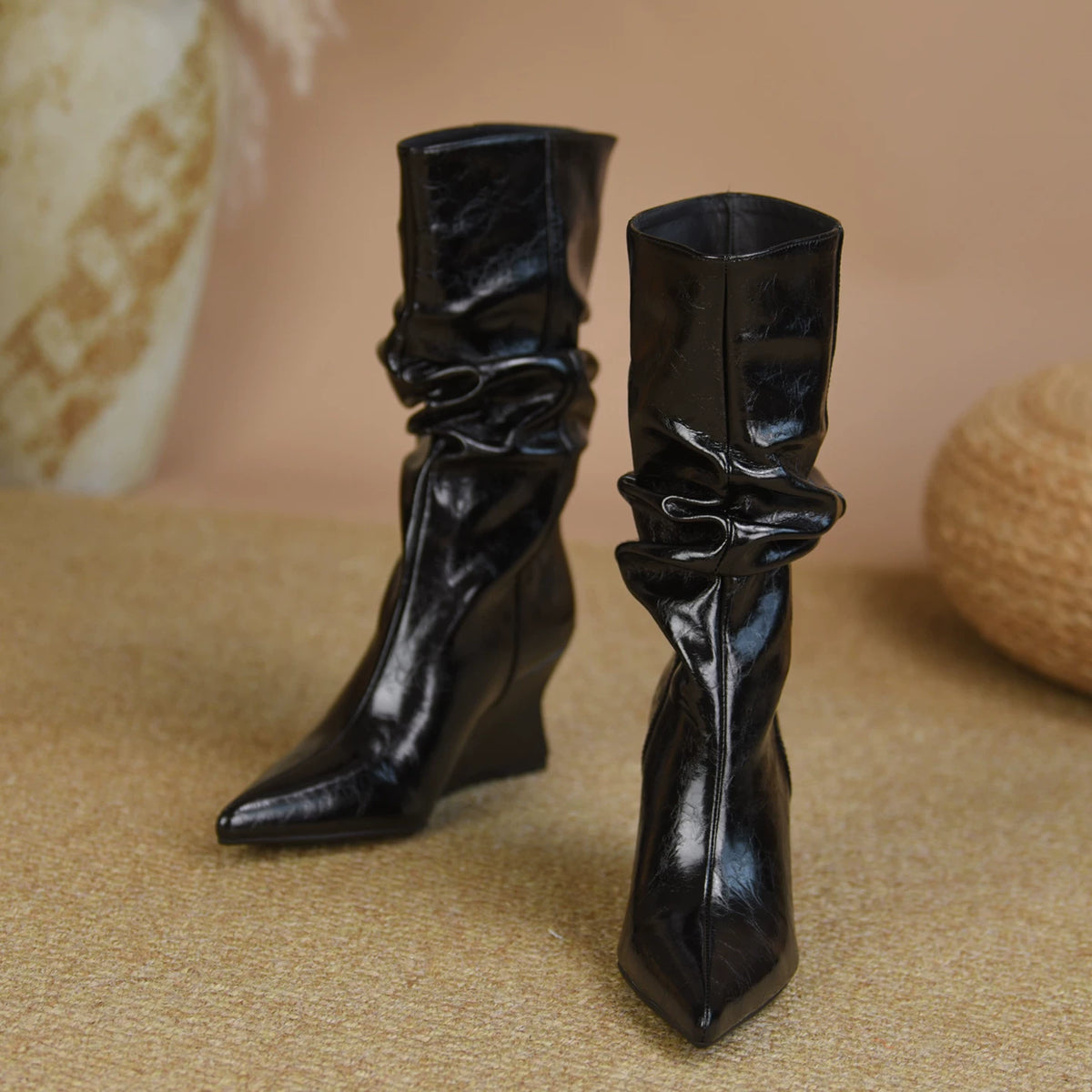 Women's Winter Wedge High Heel Flat Tall Riding Boots for Fall Outfits Streetwear Office and Weekend Everyday Wear Date Night