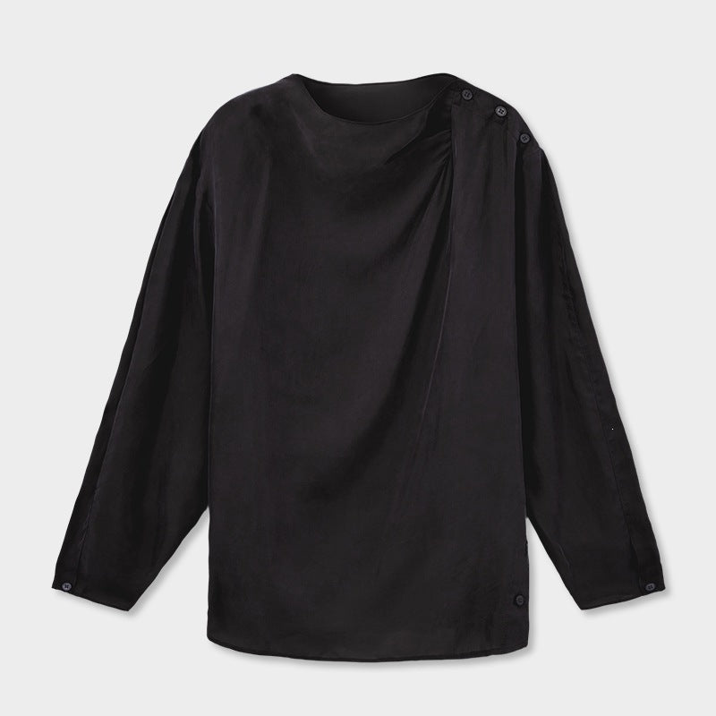 Women's Open-Back Slim-Fit Cowl-Neck Top Fashion Blouse Shirt Button Office Weekend
