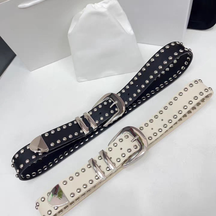 Women's Y2k Pin Buckle Studded Black Waist Belt Everyday Wear Designer Premium Versatile