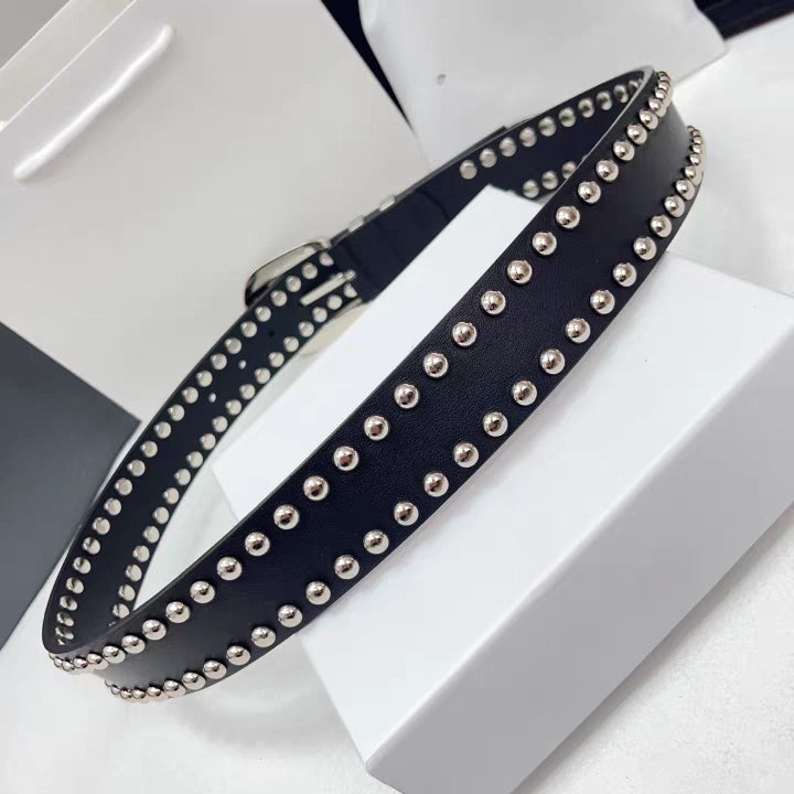 Women's Y2k Pin Buckle Studded Black Waist Belt Everyday Wear Designer Premium Versatile