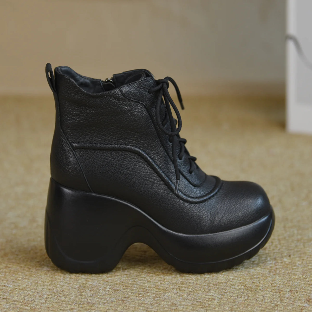 Women's Fall Winter Chunky Sole Platform Wedge High Heel Lace-Up Ankle Boots Combat for Office and Weekend Streetwear Everyday Wear