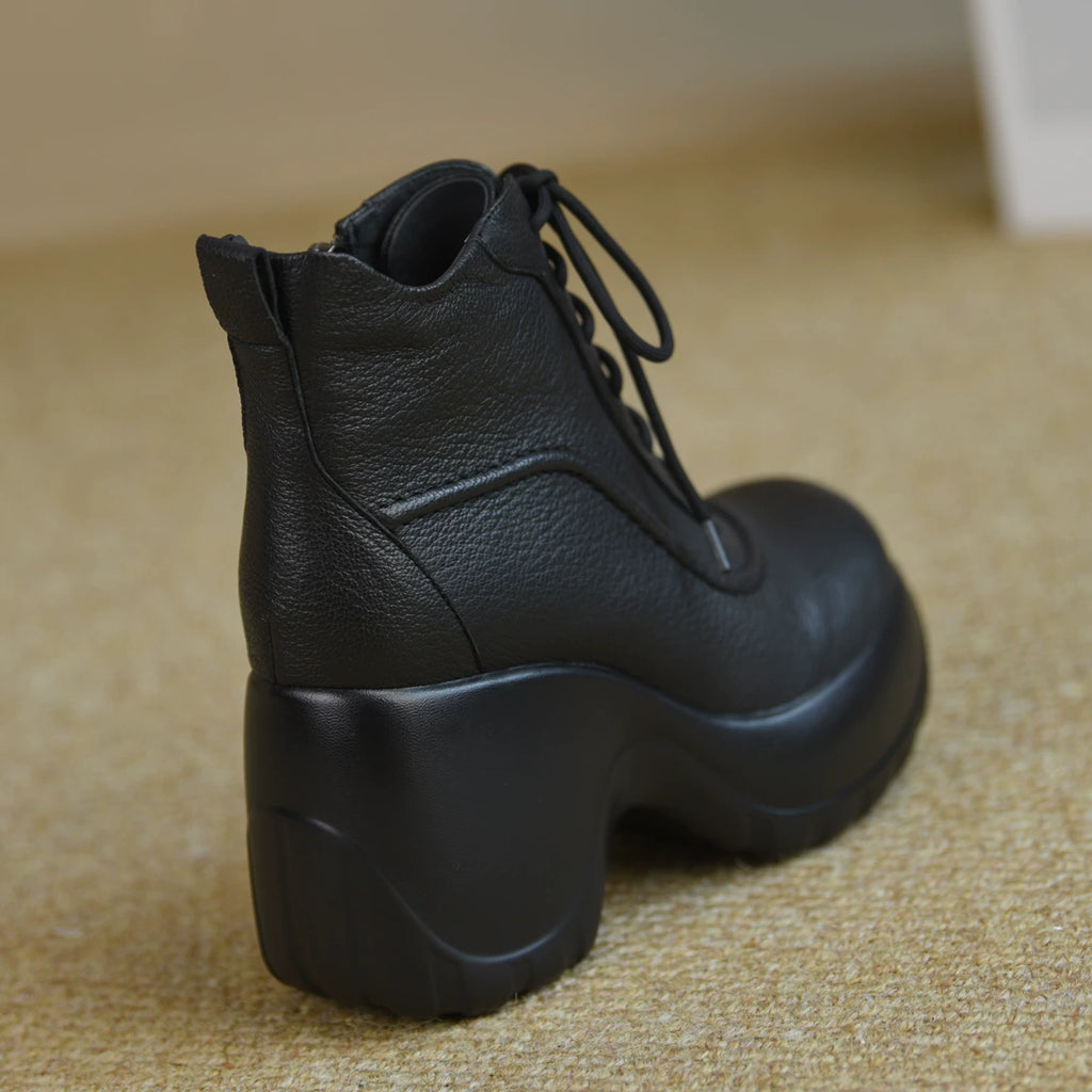 Women's Fall Winter Chunky Sole Platform Wedge High Heel Lace-Up Ankle Boots Combat for Office and Weekend Streetwear Everyday Wear