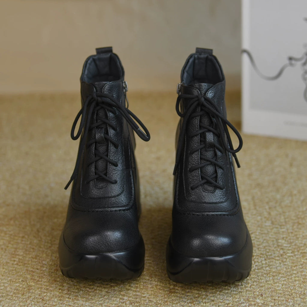 Women's Fall Winter Chunky Sole Platform Wedge High Heel Lace-Up Ankle Boots Combat for Office and Weekend Streetwear Everyday Wear
