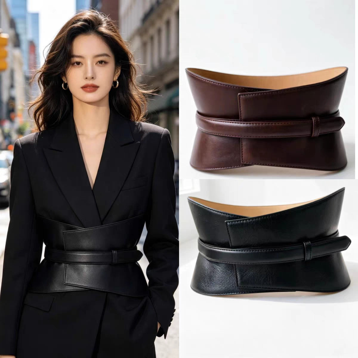 Women's Waist-defining Slim-waist Black Wide Waist Belt Blazer Waist-cinching for Date Night Gift Party Premium Designer Office Everyday