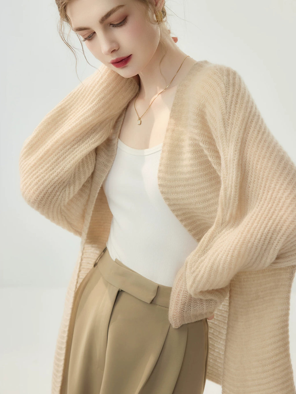 Women's V-Neck Fall Winter Longline Oversized Midi Cardigan Relaxed Fit Knit Outerwear for Office Outfits Everyday Work