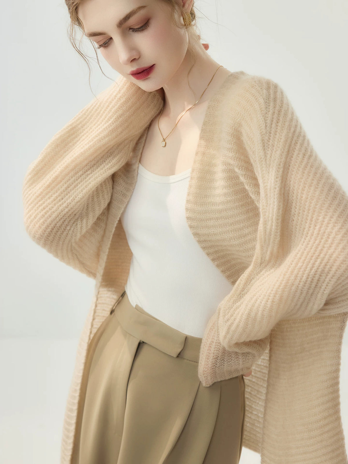 Women's V-Neck Fall Winter Longline Oversized Midi Cardigan Relaxed Fit Knit Outerwear for Office Outfits Everyday Work