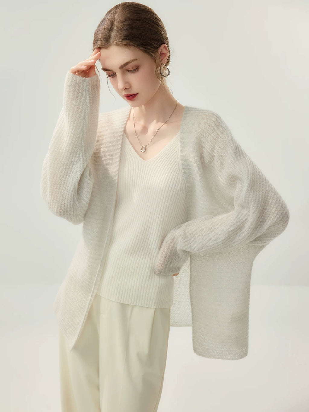 Women's V-Neck Fall Winter Longline Oversized Midi Cardigan Relaxed Fit Knit Outerwear for Office Outfits Everyday Work