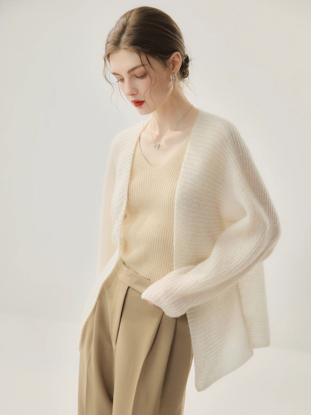 Women's V-Neck Fall Winter Longline Oversized Midi Cardigan Relaxed Fit Knit Outerwear for Office Outfits Everyday Work