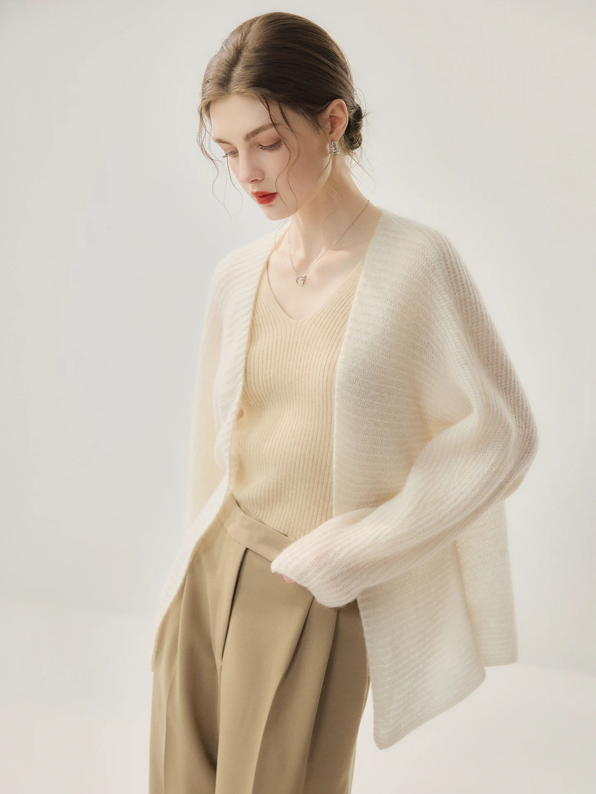 Women's V-Neck Fall Winter Longline Oversized Midi Cardigan Relaxed Fit Knit Outerwear for Office Outfits Everyday Work