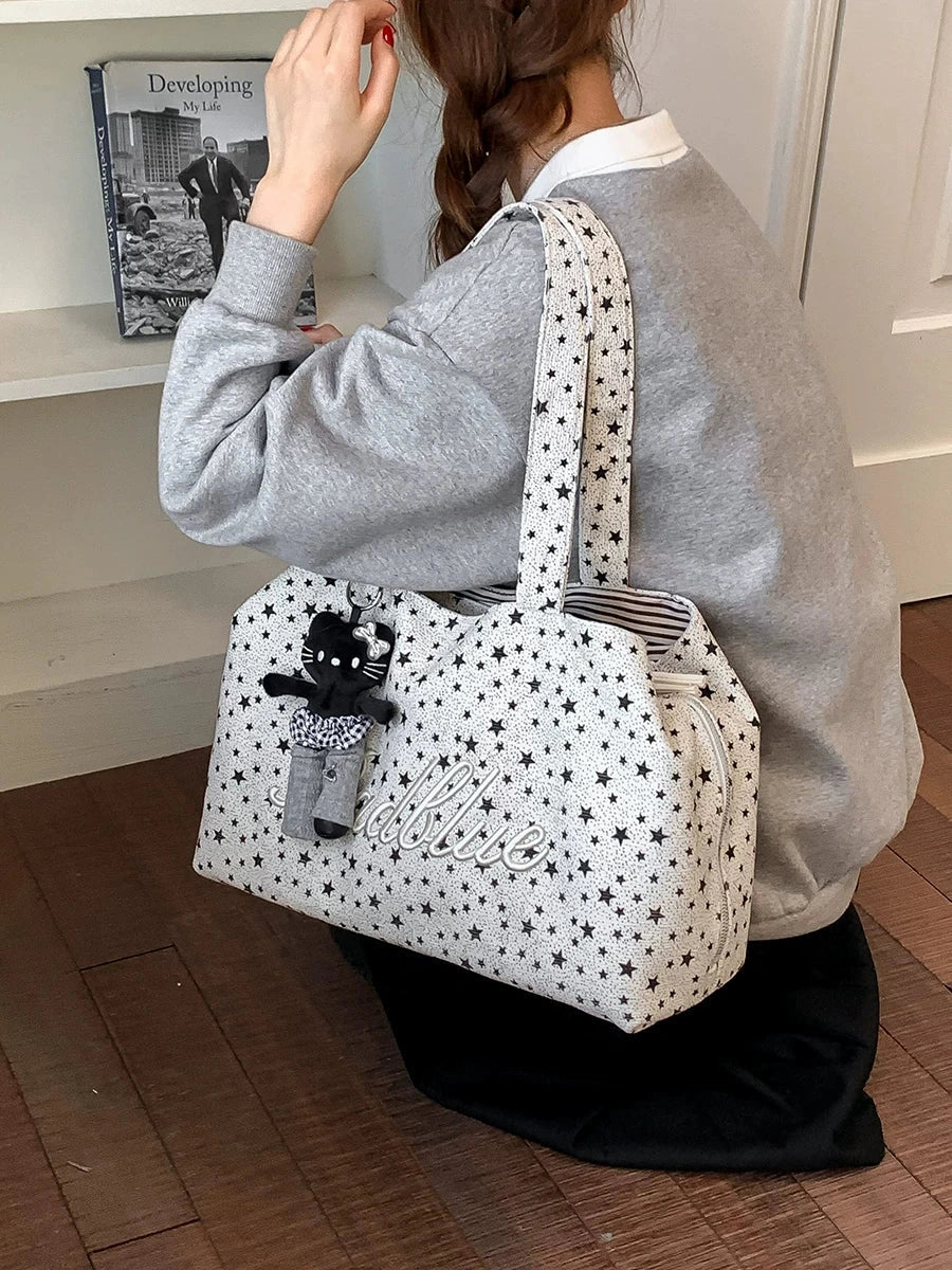 Women's Large-capacity Canvas Fall Winter Polka-dot Office Workwear Tote Bag Shoulder Crossbody Purse Work Travel Everyday Purse