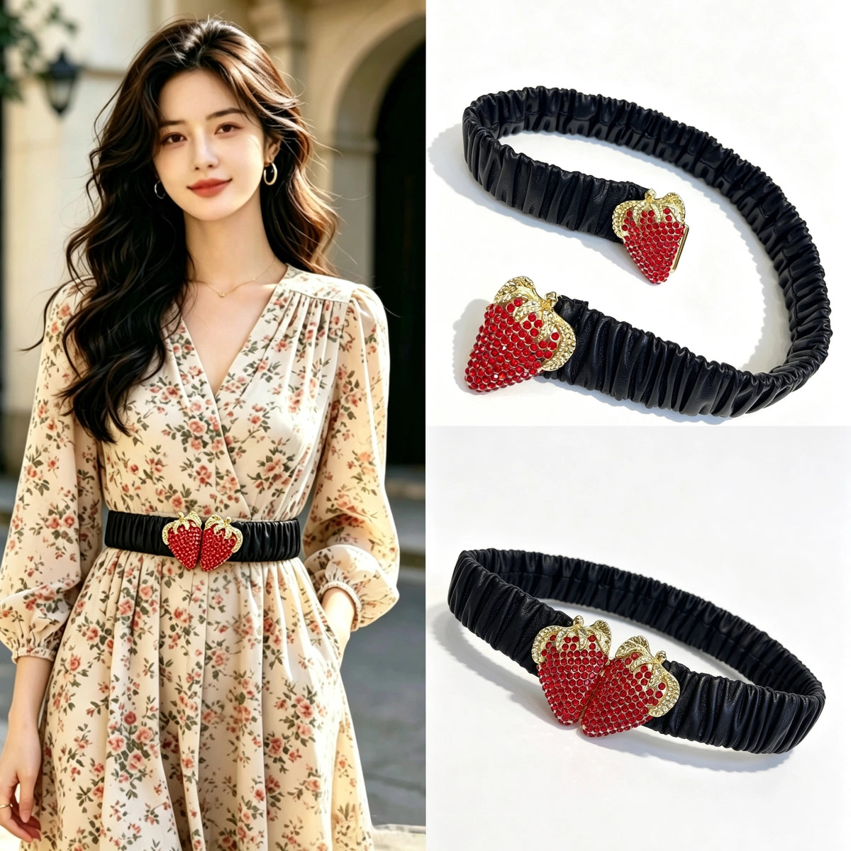 Women's Stretch Waist-Defining Knit Slim-Waist Crystal Dress Belt Waist-Cinching Retro Waist for Date Night Gift Party Office Everyday