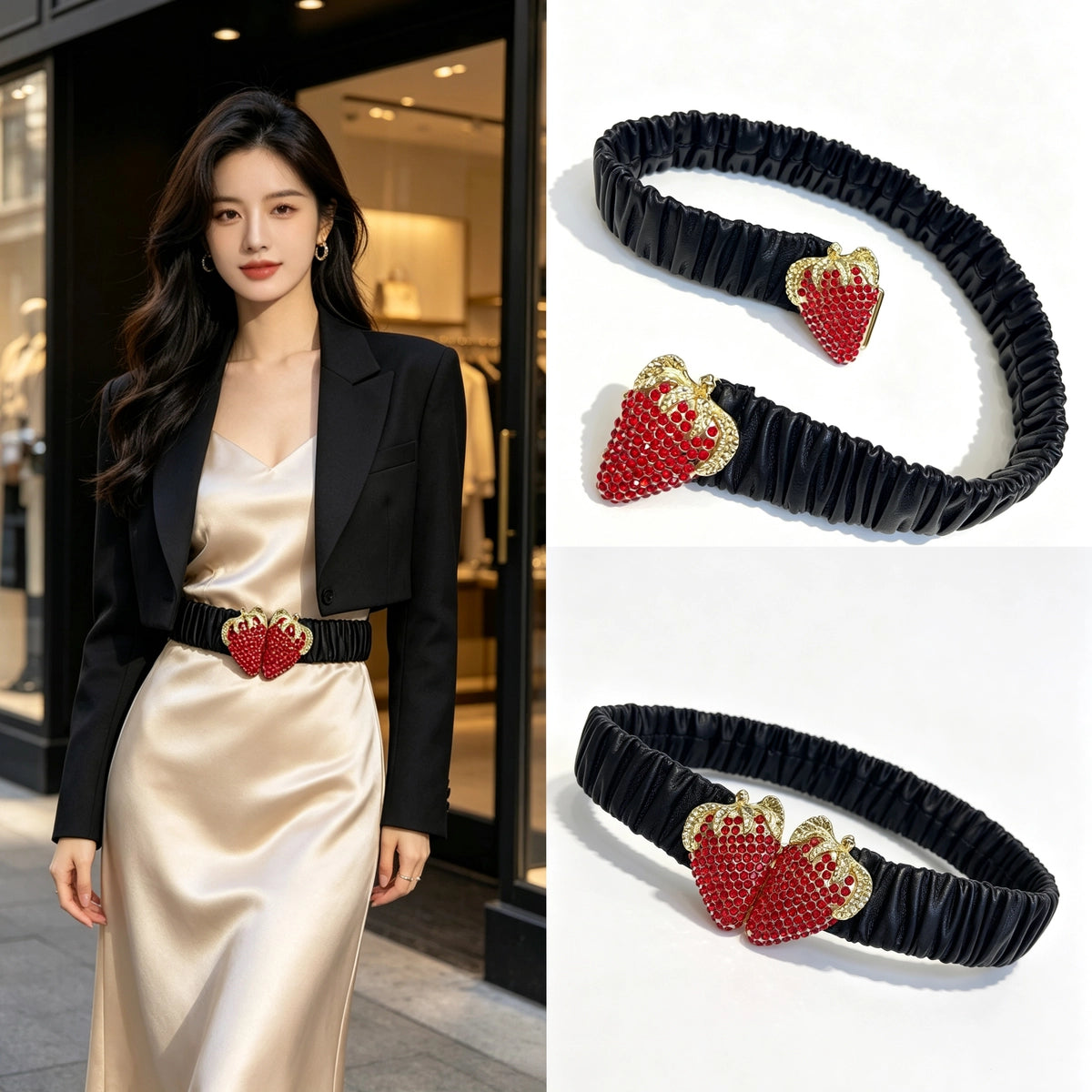 Women's Stretch Waist-Defining Knit Slim-Waist Crystal Dress Belt Waist-Cinching Retro Waist for Date Night Gift Party Office Everyday