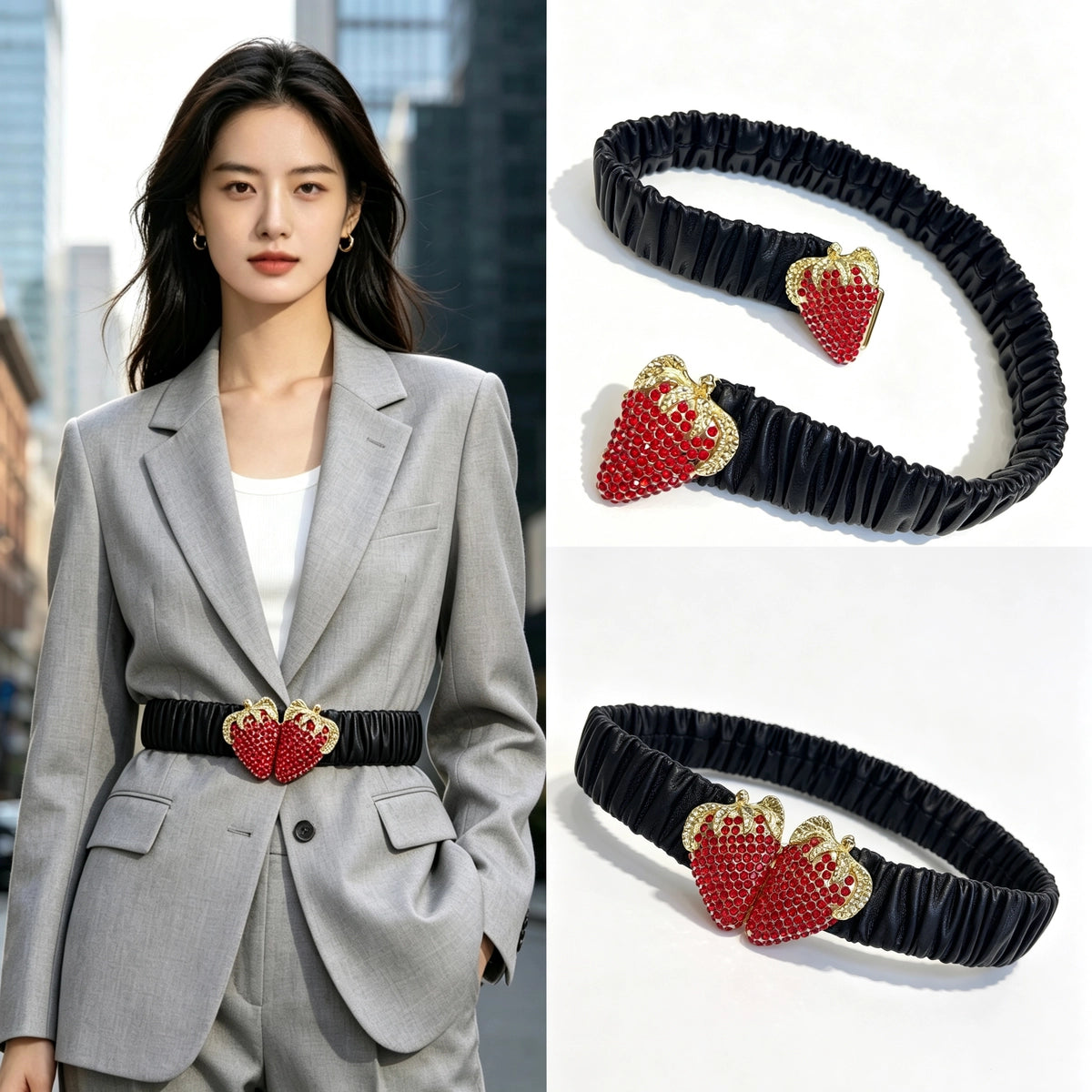 Women's Stretch Waist-Defining Knit Slim-Waist Crystal Dress Belt Waist-Cinching Retro Waist for Date Night Gift Party Office Everyday