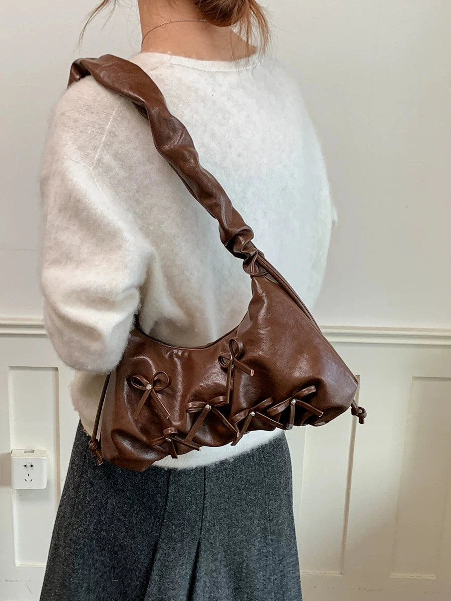 Women's Fall Winter Ballet Bow Retro Underarm Bag Shoulder Purse Handbag Work Travel Everyday Purse