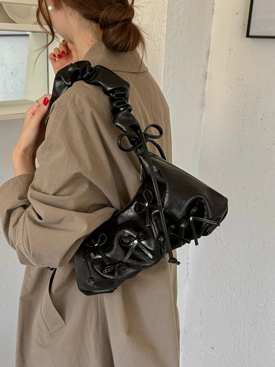 Women's Fall Winter Ballet Bow Retro Underarm Bag Shoulder Purse Handbag Work Travel Everyday Purse