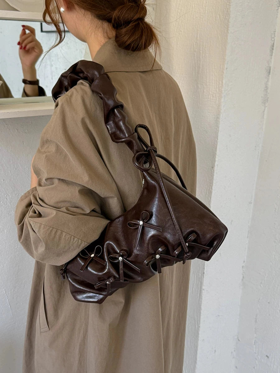 Women's Fall Winter Ballet Bow Retro Underarm Bag Shoulder Purse Handbag Work Travel Everyday Purse