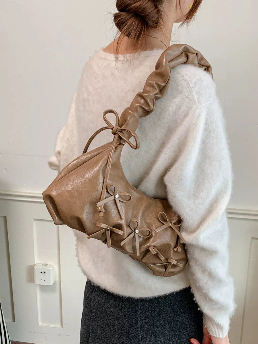 Women's Fall Winter Ballet Bow Retro Underarm Bag Shoulder Purse Handbag Work Travel Everyday Purse