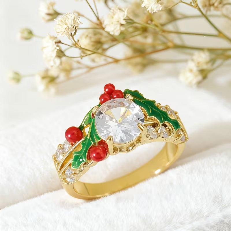 Christmas Ring Set, Holly and Berry Rings, 8-Piece Assorted Holiday Party Favor Pack, Stocking Stuffers and Gift Exchange Present for Kids and Adults