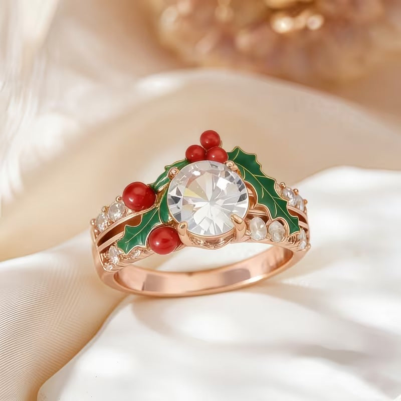 Christmas Ring Set, Holly and Berry Rings, 8-Piece Assorted Holiday Party Favor Pack, Stocking Stuffers and Gift Exchange Present for Kids and Adults